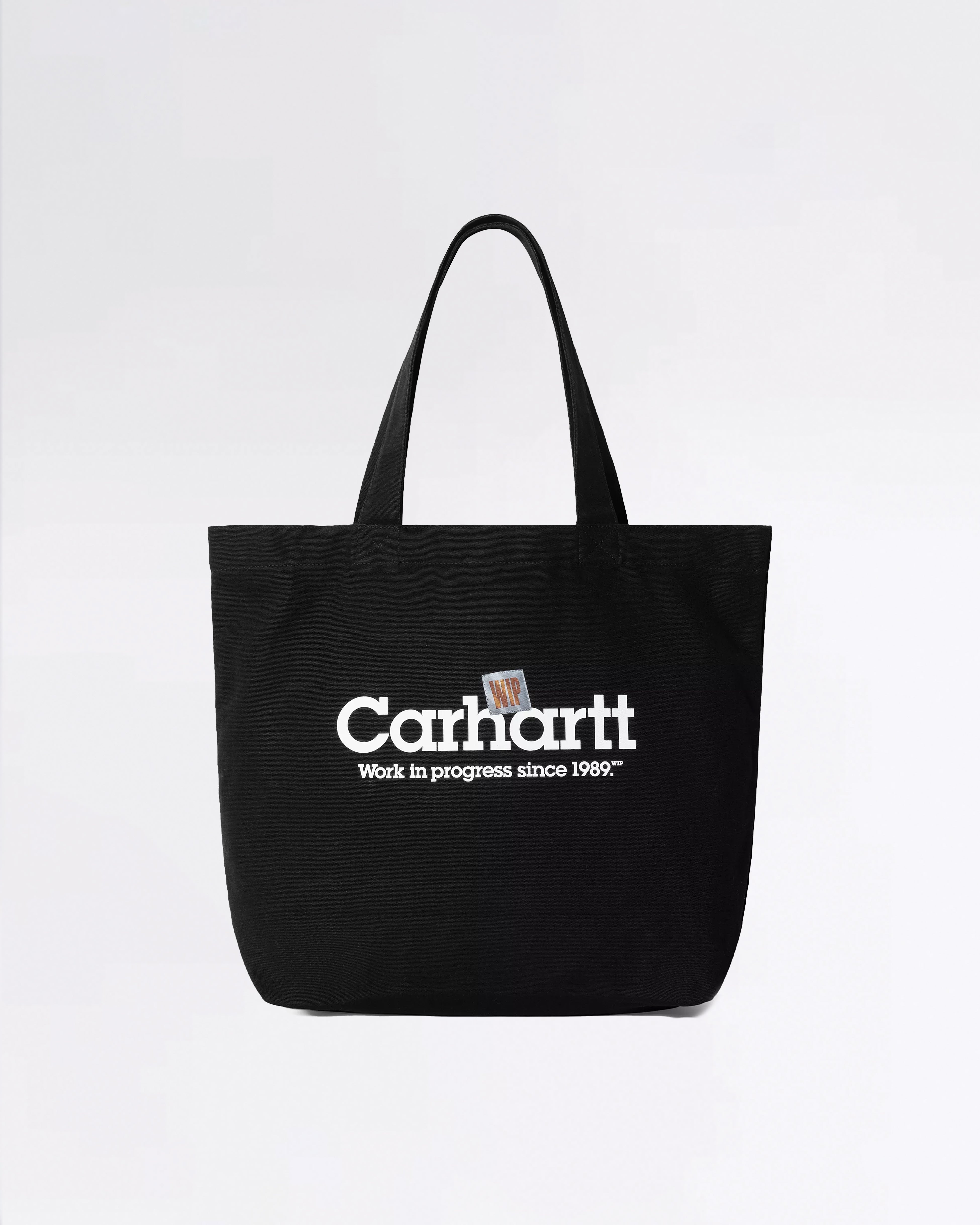 CANVAS GRAPHIC TOTE LABEL SCRIPT PRINT/BLACK