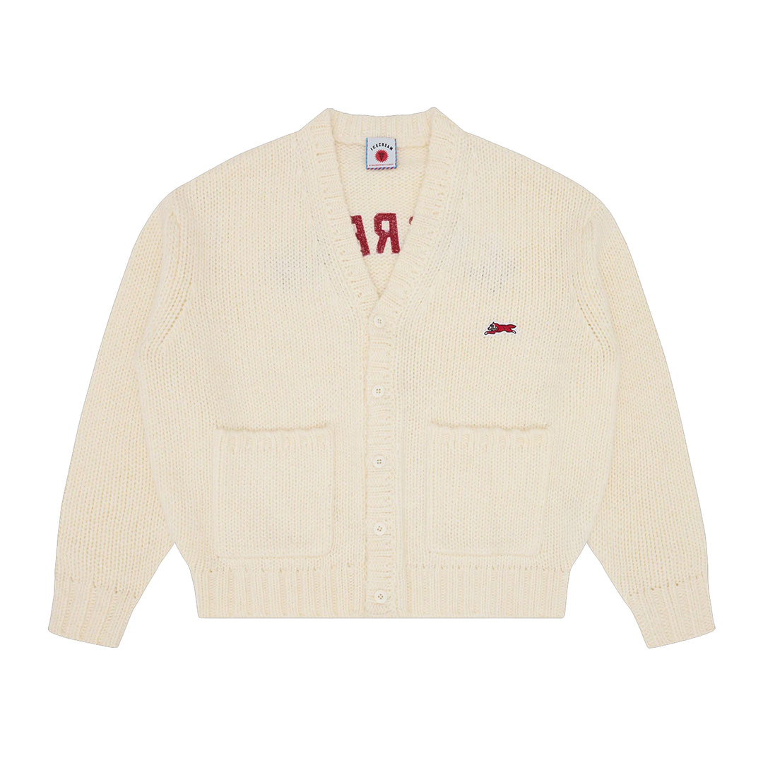 COLLEGE KNITTED CARDIGAN ECRU - ICE CREAM