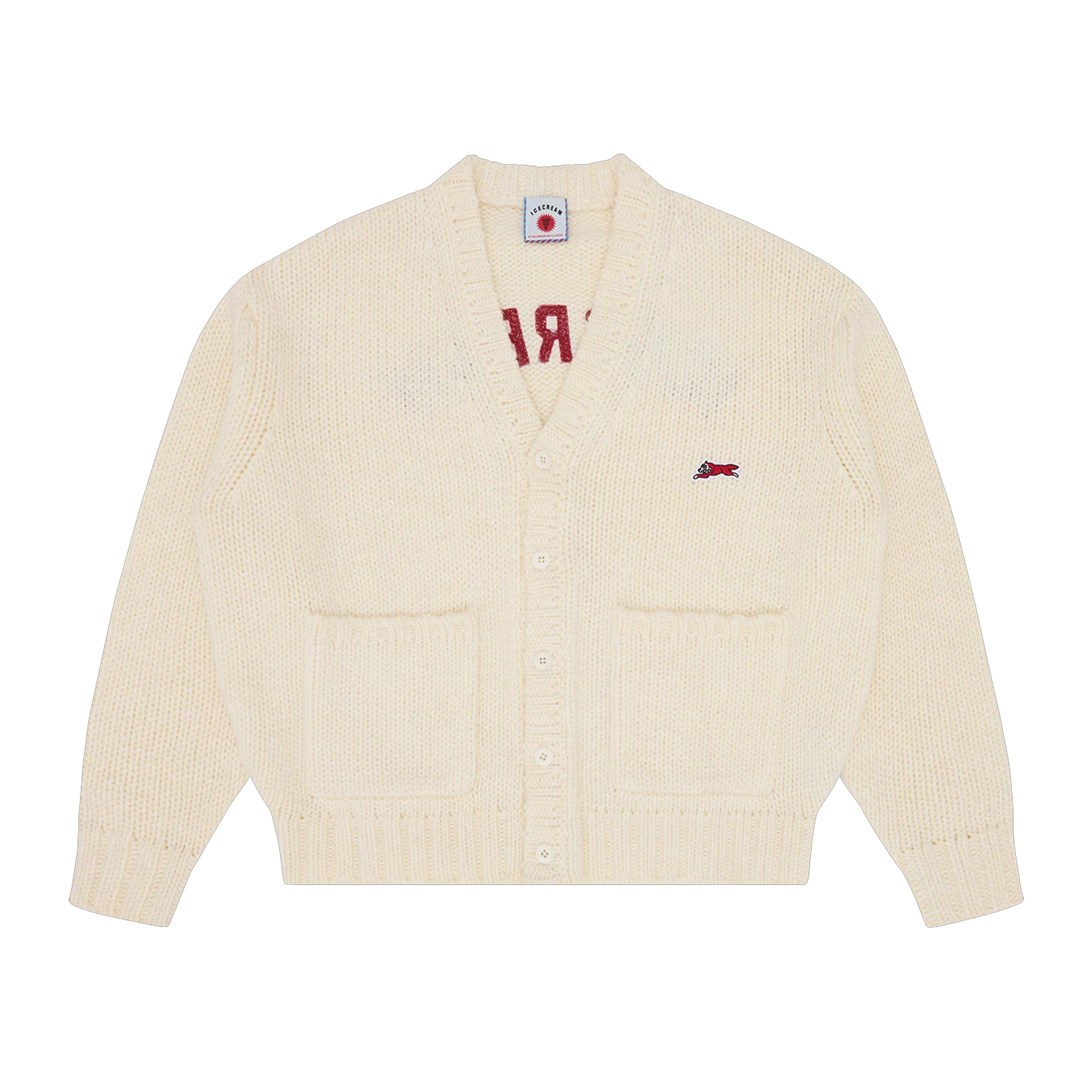 COLLEGE KNITTED CARDIGAN ECRU - ICE CREAM