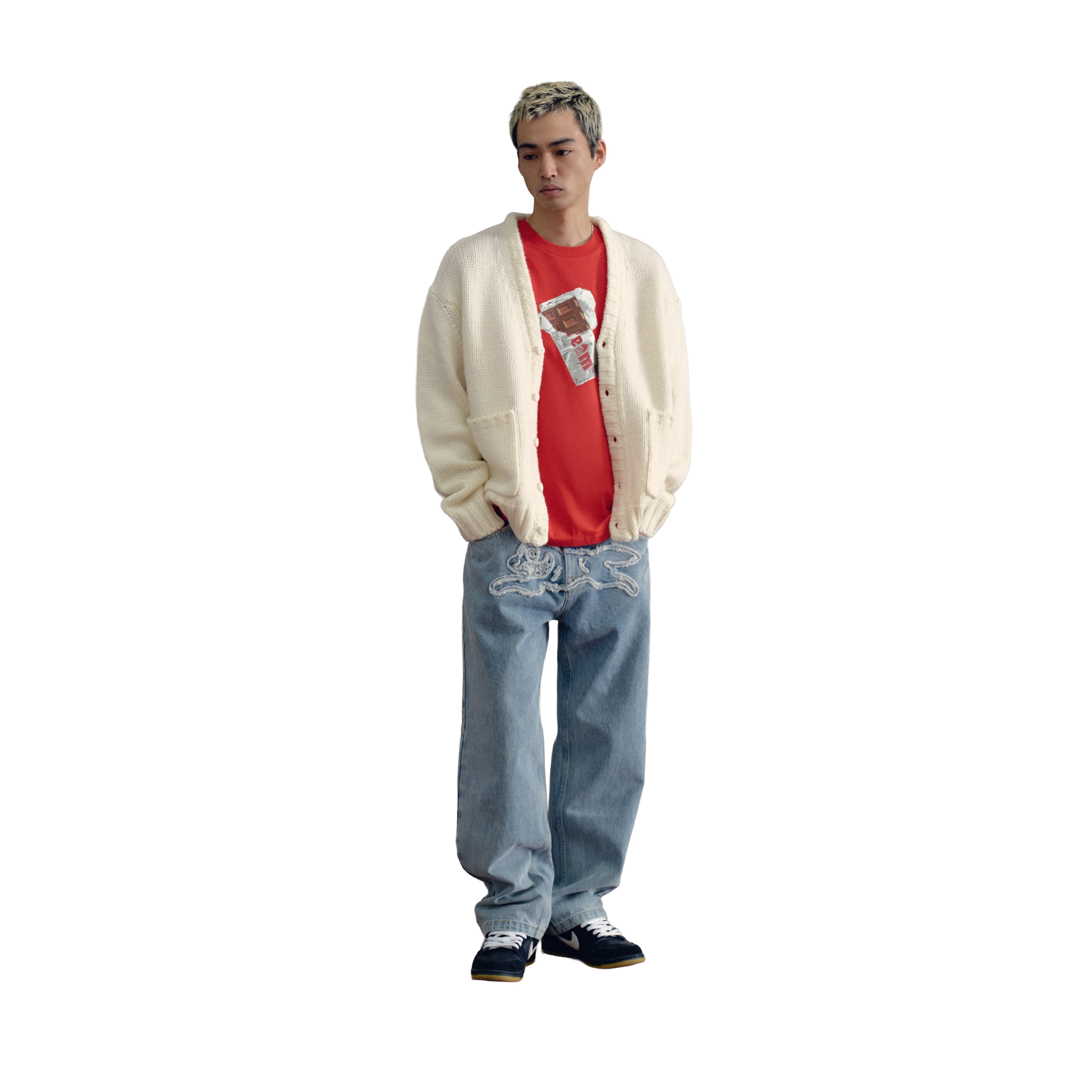 COLLEGE KNITTED CARDIGAN ECRU - ICE CREAM