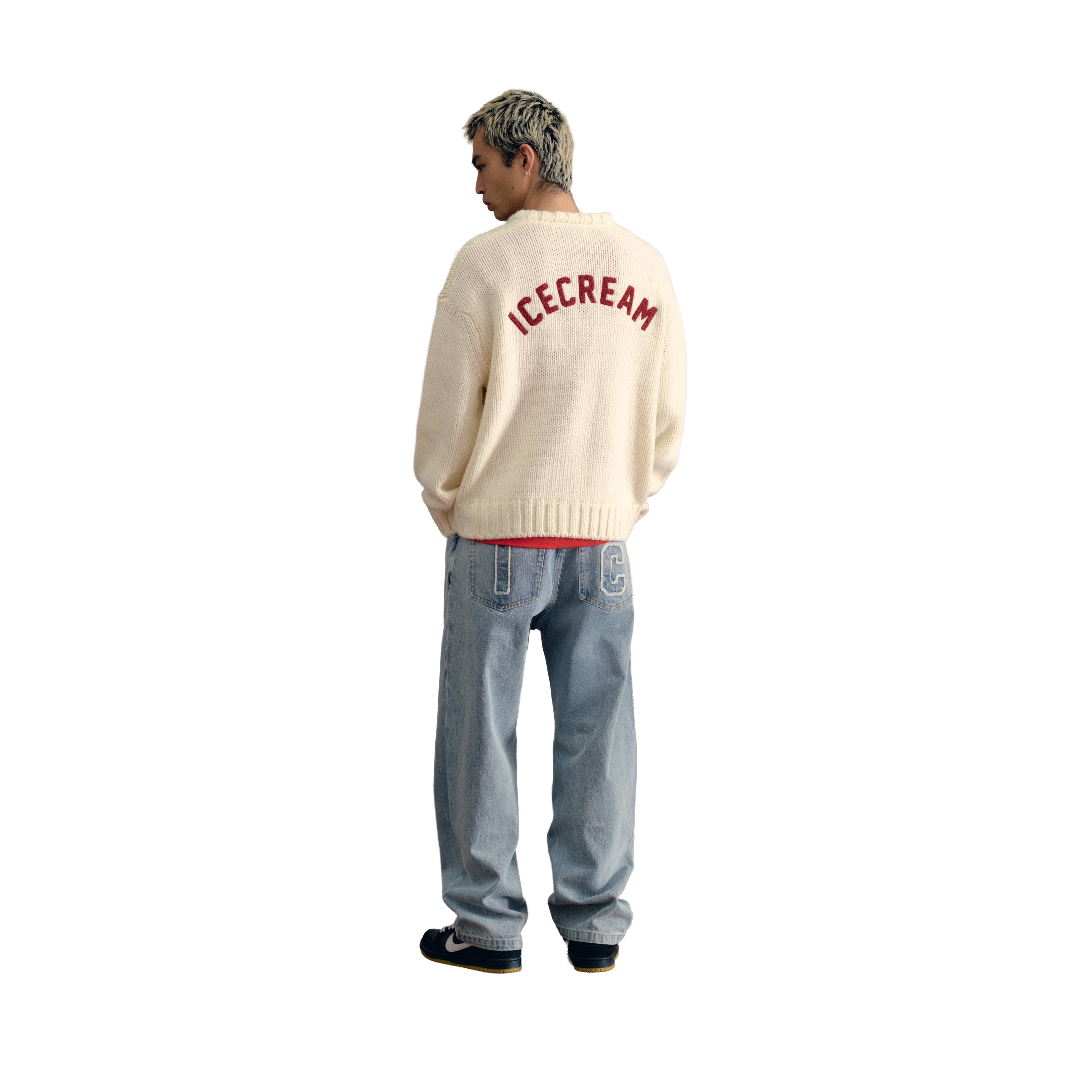 COLLEGE KNITTED CARDIGAN ECRU - ICE CREAM