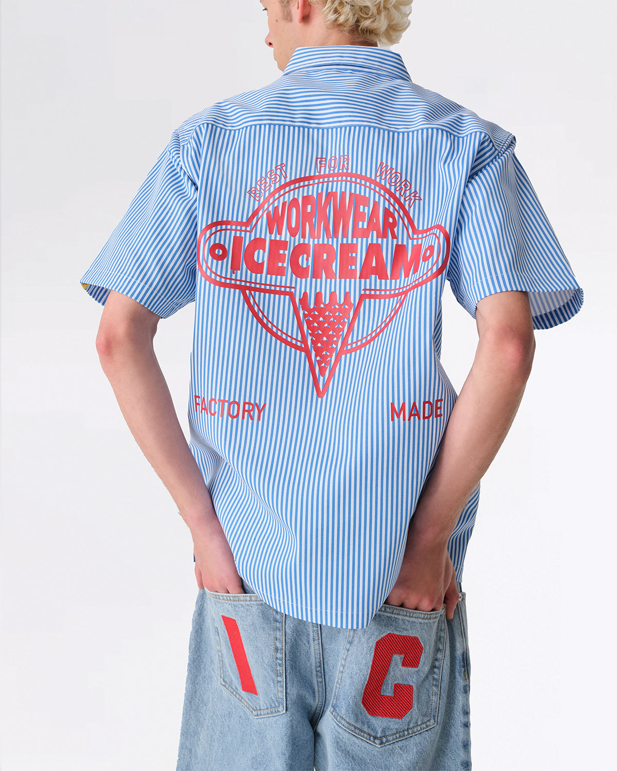 QUARTER ZIP WORK SHIRT BLUE STRIPE