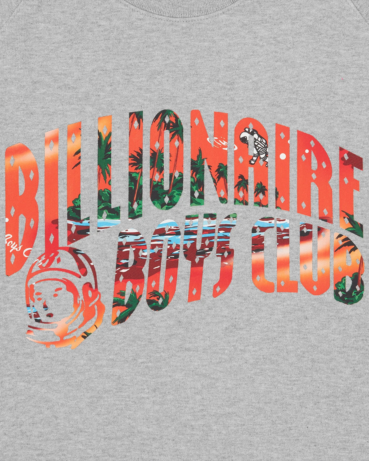 TROPICAL ISLAND FILL ARCH LOGO CREWNECK HEATHER GREY