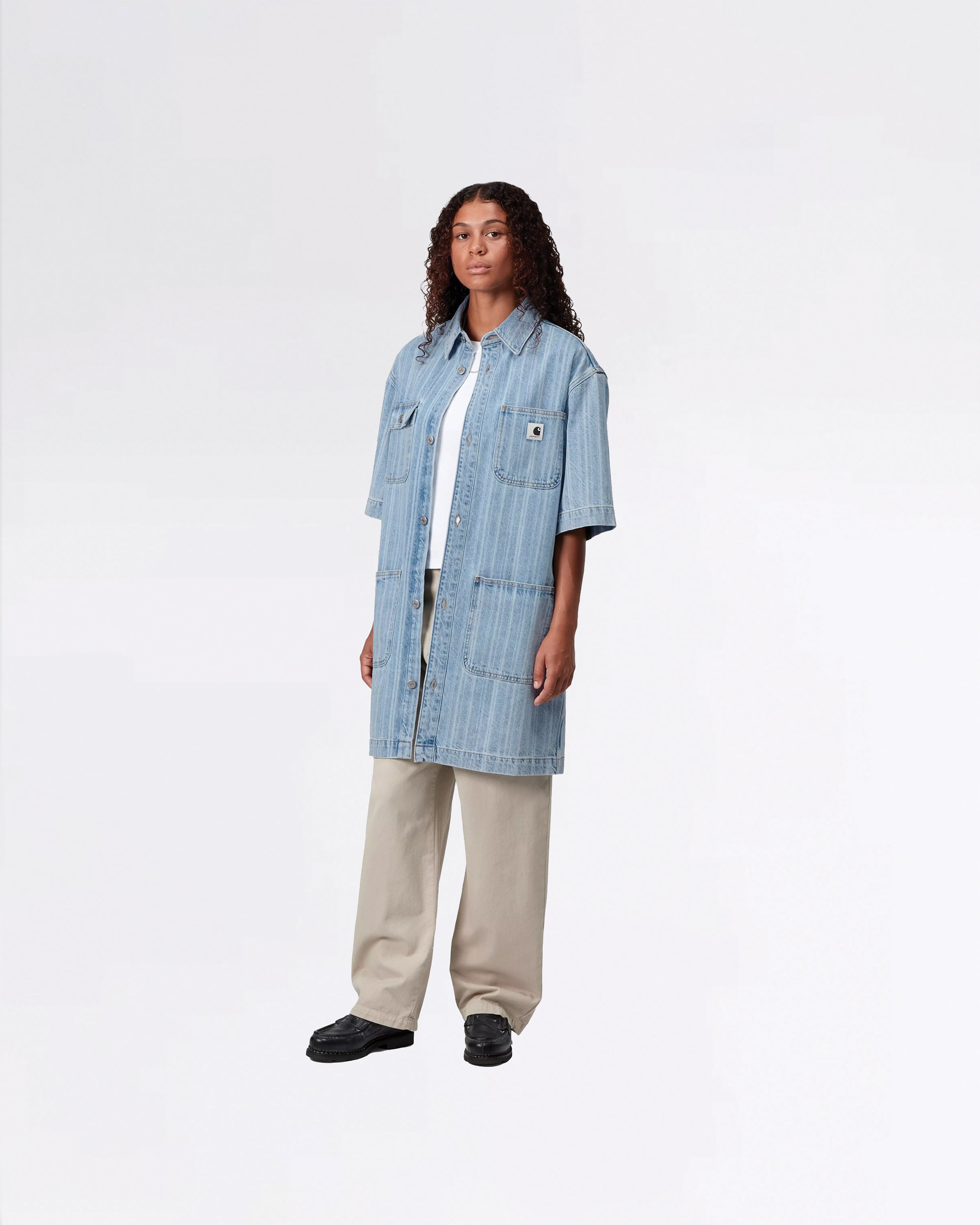 W RYLAN DRESS RYLAN STRIPE-BLUE STONE BLEACHED