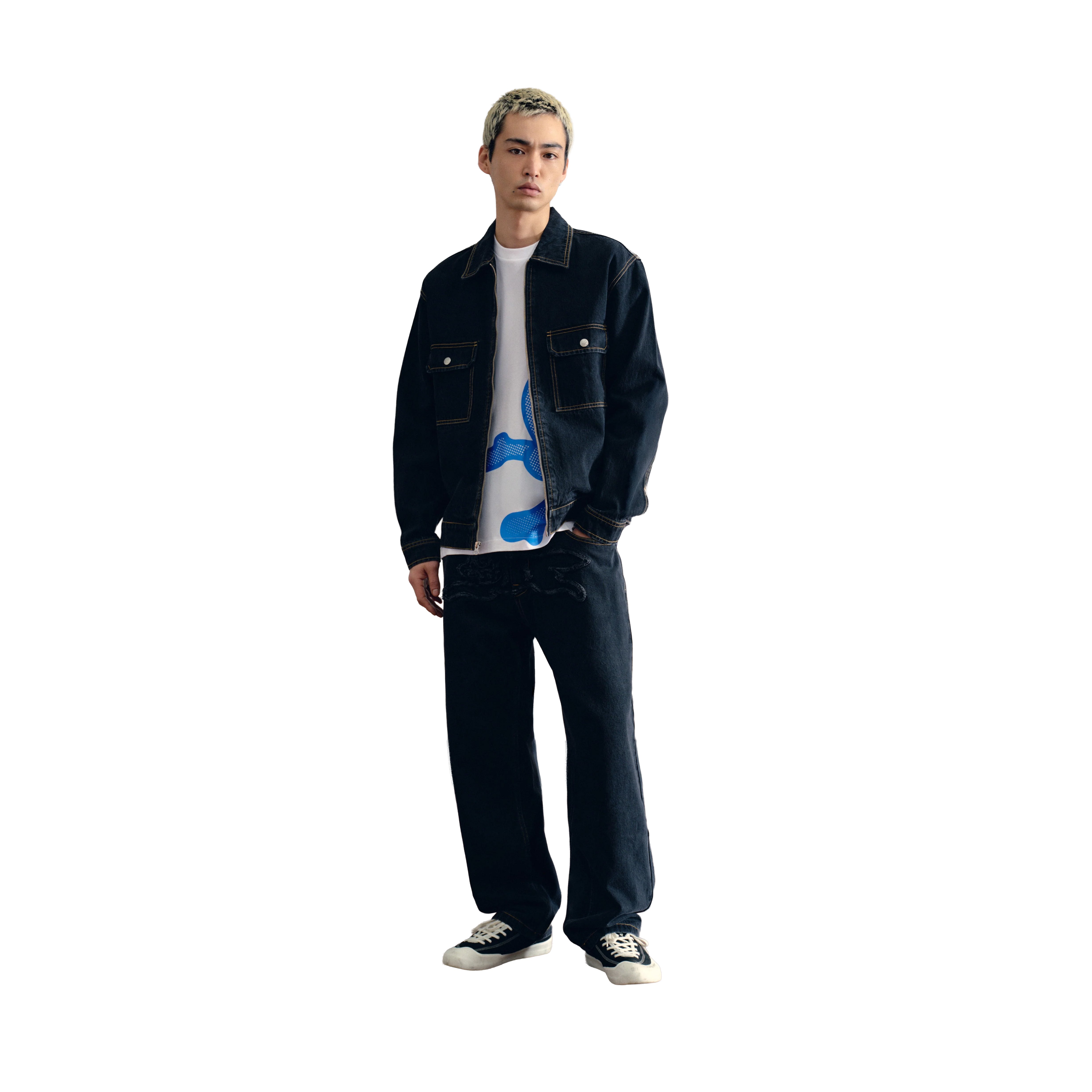 RUNNING DOG APPLIQUE DOUBLE SCOOP DENIM PANT BLACK – ICECREAM