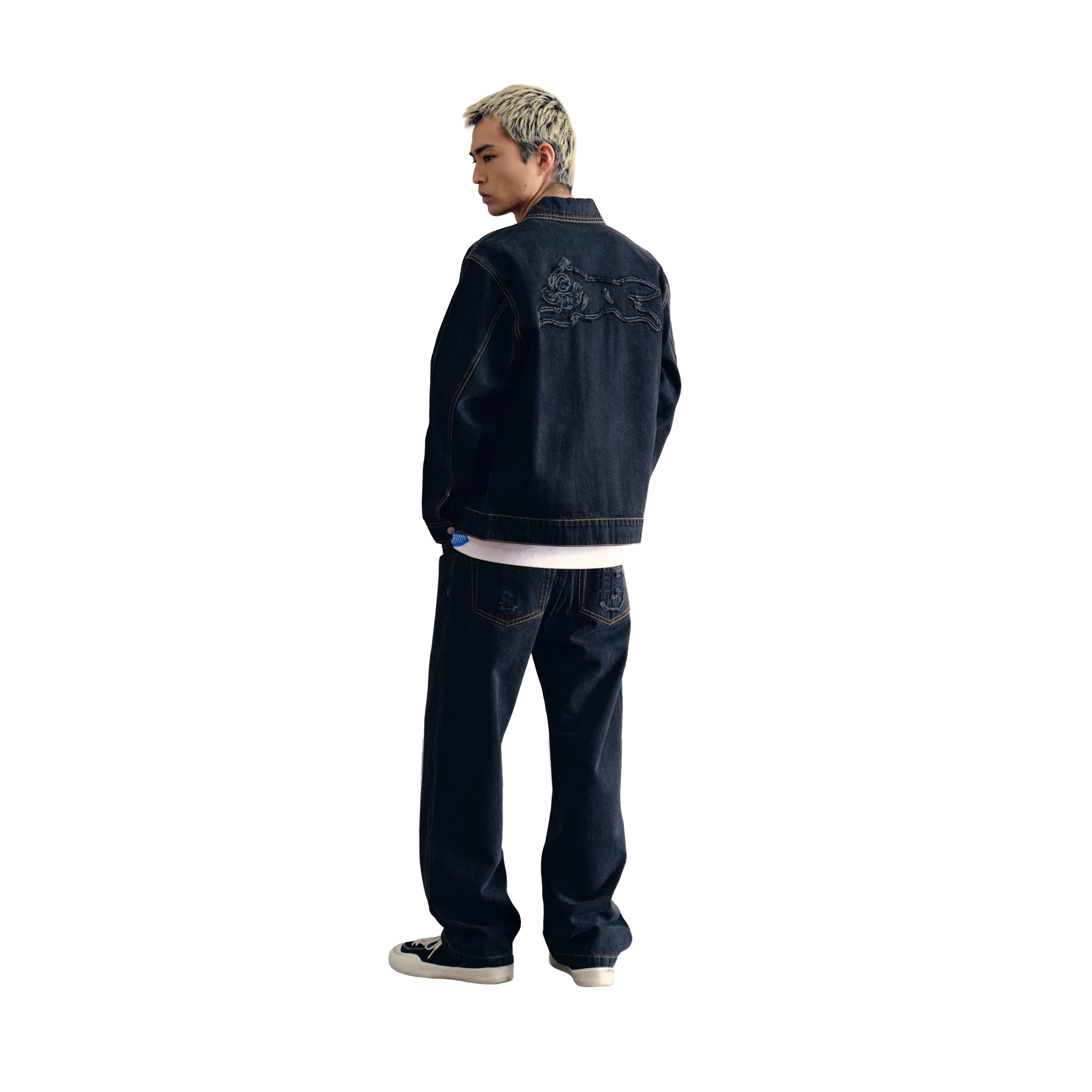 RUNNING DOG APPLIQUE DOUBLE SCOOP DENIM PANT BLACK – ICECREAM