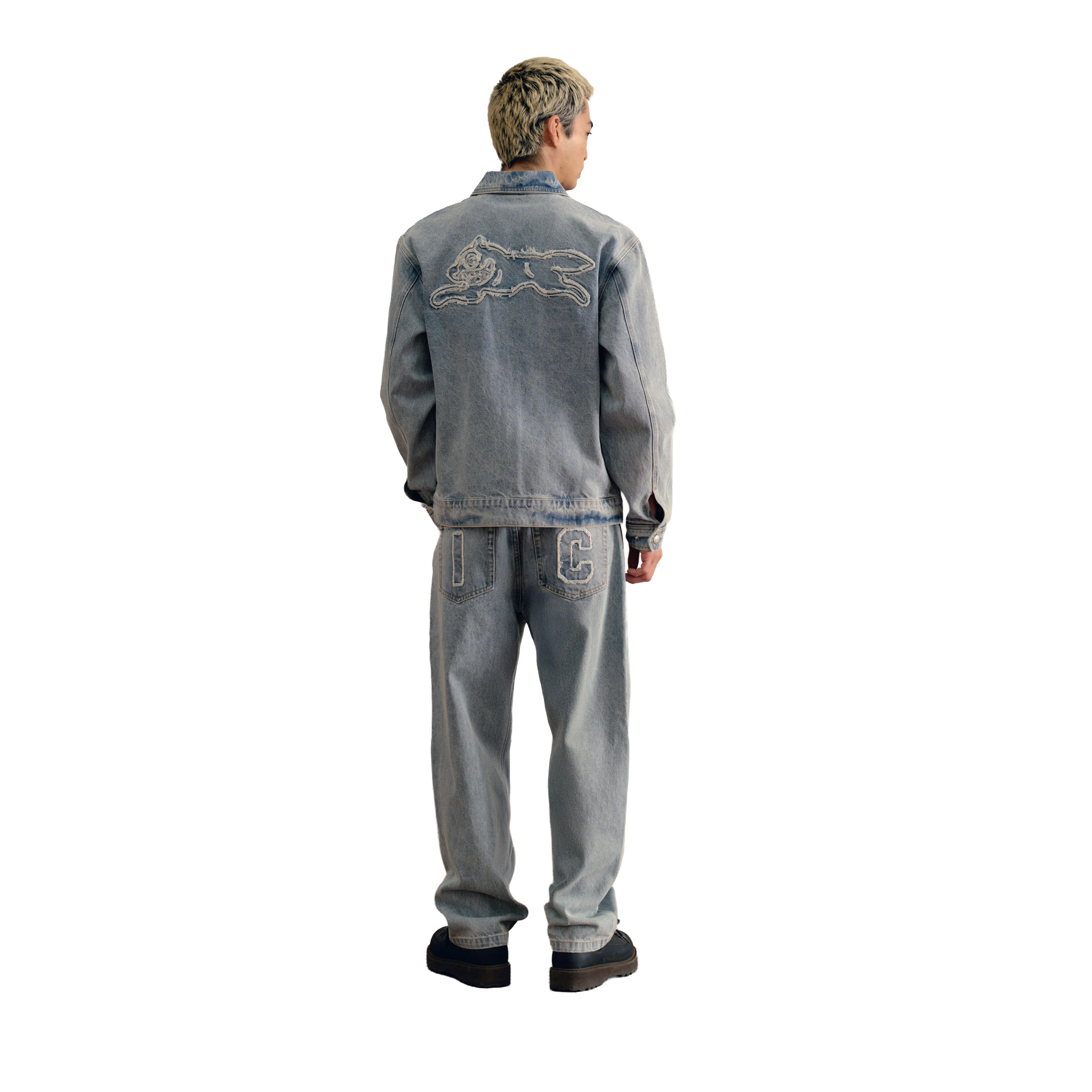 RUNNING DOG APPLIQUE DOUBLE SCOOP DENIM PANT LIGHT WASH BLUE – ICECREAM