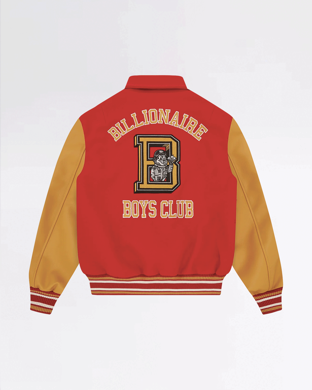 MASCOT LEATHER SLEEVE VARSITY JACKET RED