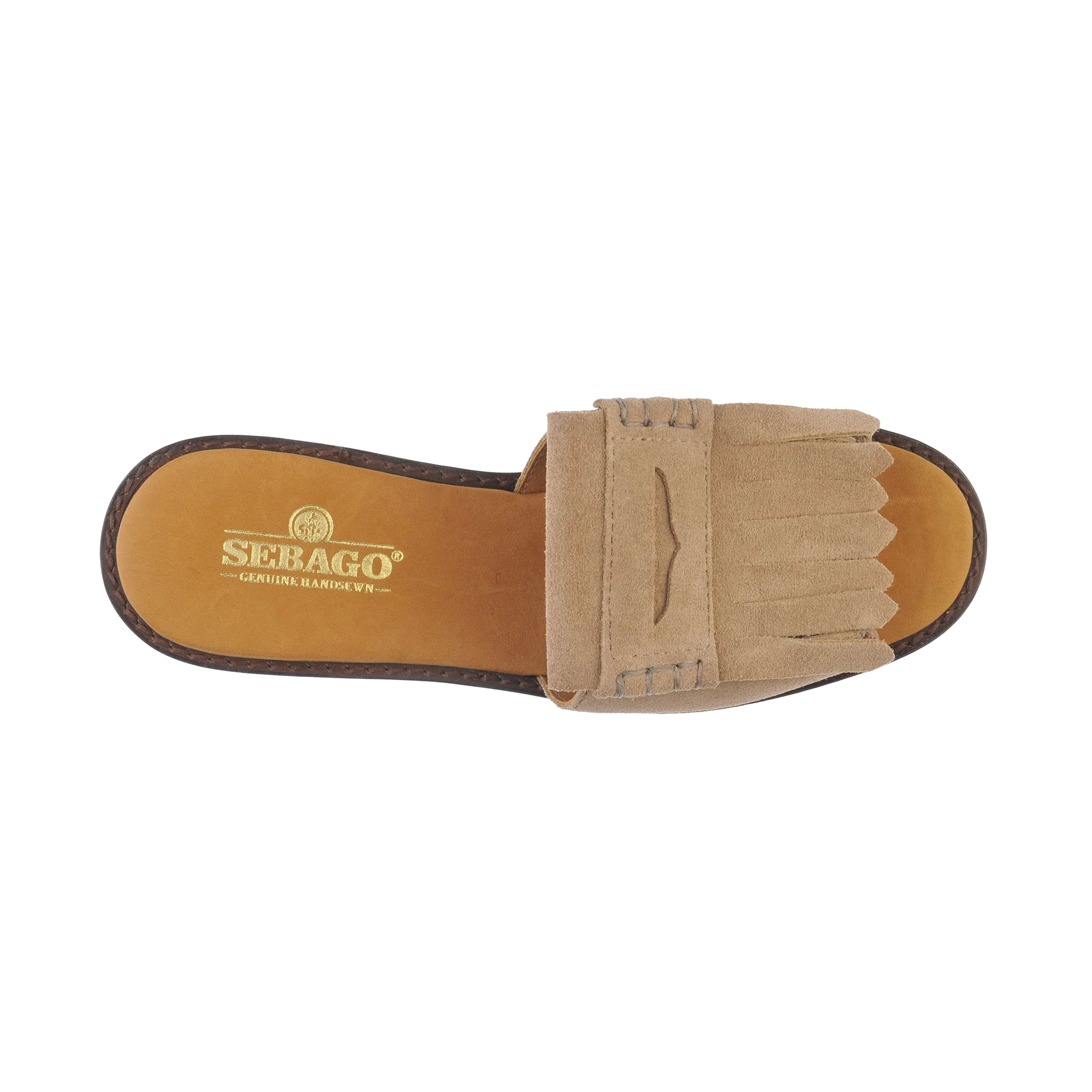 SANDALE SLIDE FRINGES W BEIGE CAMEL