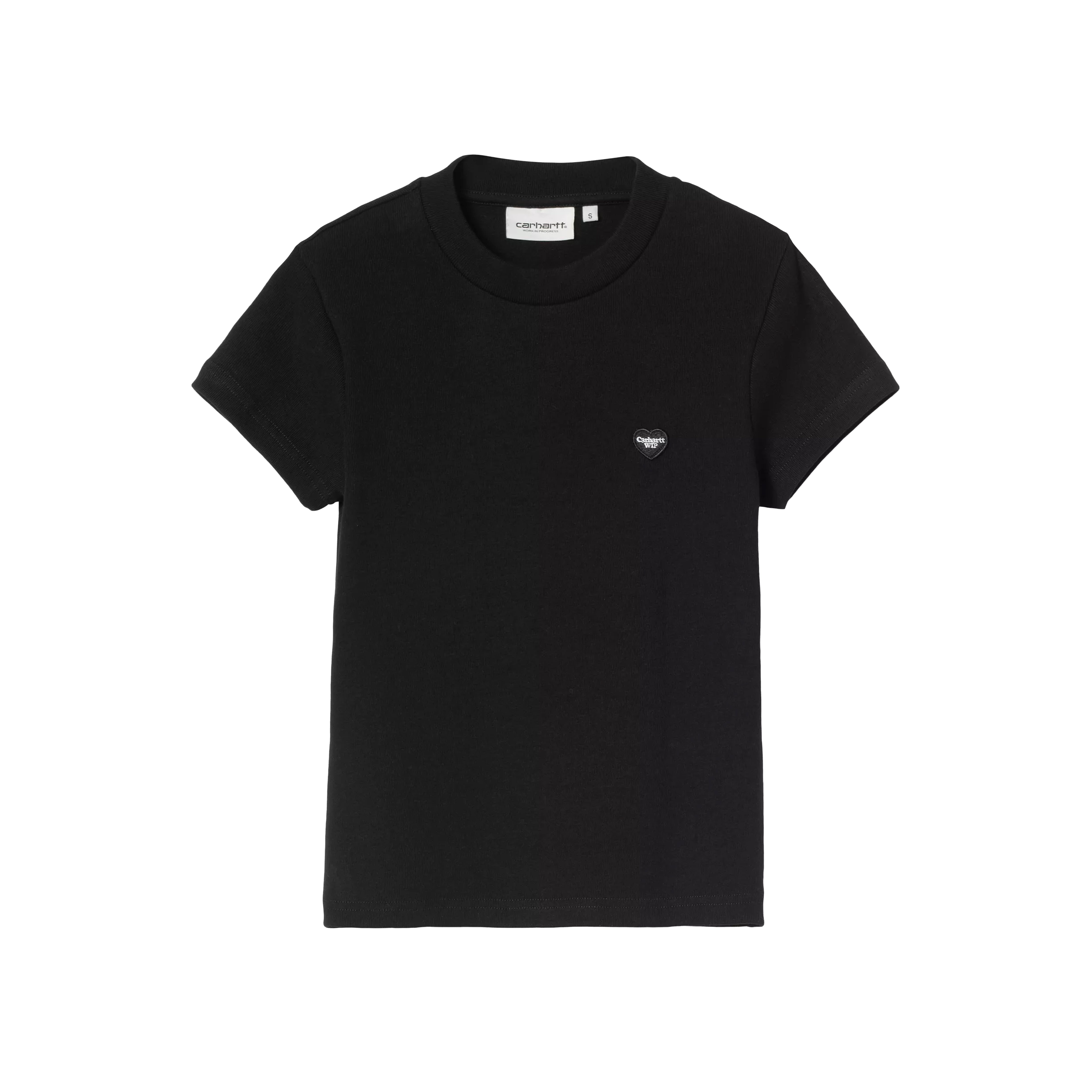 T-SHIRT W' S/S SMALL HEART PATCH BLACK/WHITE